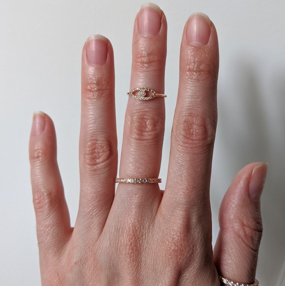 Rose Gold Evil Eye CZ Diamond Midi Ring, size 3 4